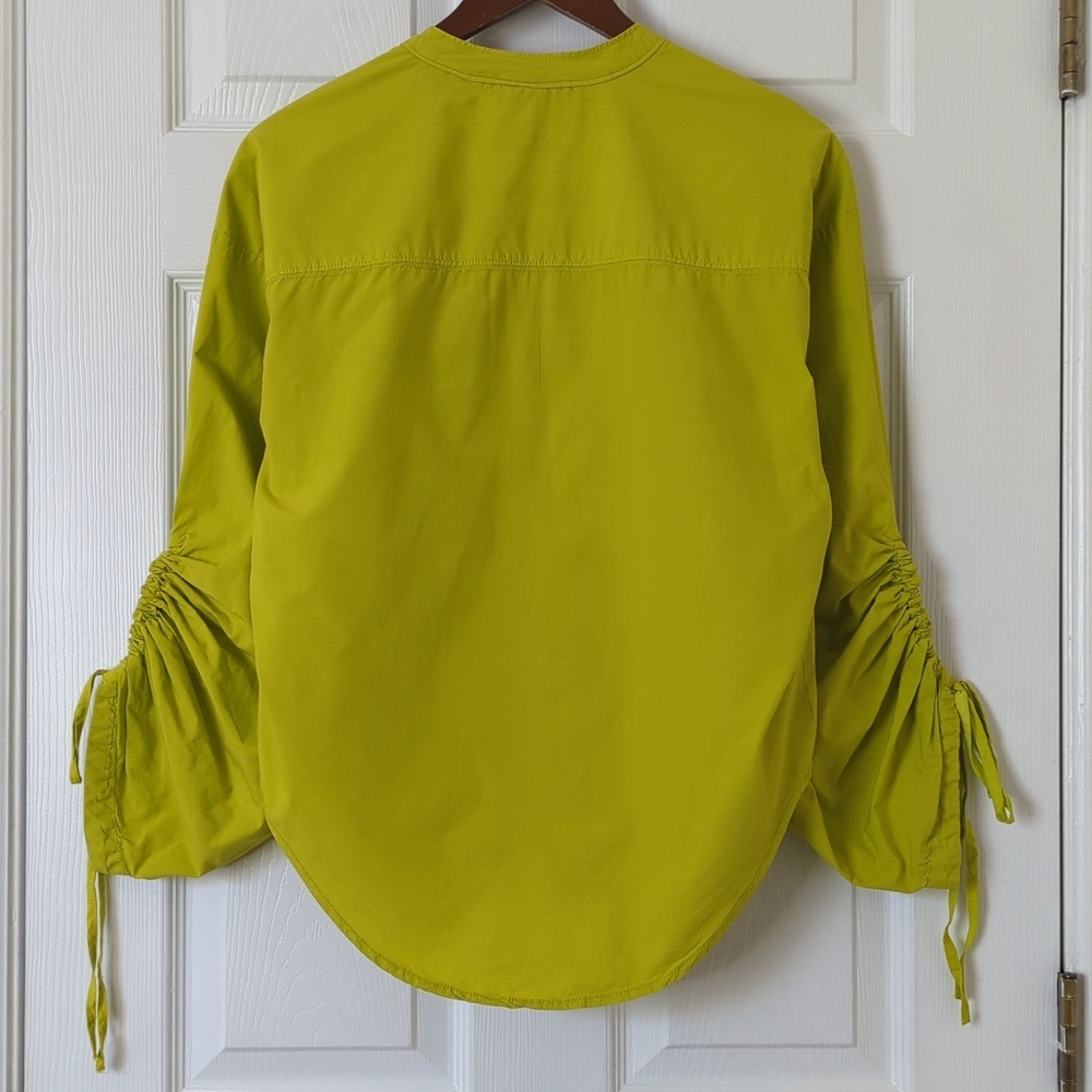 Pilcro Anthropologie Drawstring Poplin Oversized Button Down Shirt Chartreuse S - Picture 9 of 11
